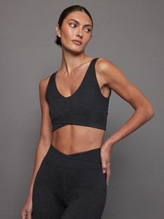 Wrap Bra in Heather Melt - Charcoal Heather – Carbon38 Sleek Yoga Activewear With Built-in Bra, Sleek Activewear With Built-in Bra For Gym, Sleek Gym Activewear With Built-in Bra, Sleek Activewear With Built-in Bra For Sports, Sleek Seamless Activewear For Yoga, Sleek Seamless Yoga Activewear, Wrap Bra, Carbon 38, Charcoal Color