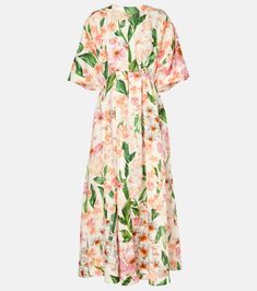 Multicolor Linen Floral Print Dress, Multicolor Floral Linen Dress, Multicolor Linen Dress With Floral Print, Vacation Linen Dresses With Floral Print, Vacation Linen Dress With Floral Print, Floral Print Linen Dresses For Brunch, Floral Linen Dress For Vacation, V-neck Linen Dress With Floral Print, Multicolor Linen Beach Dress