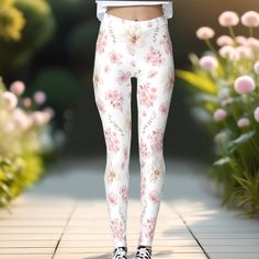 Like the first day of spring after a cold winter. Leggings for women and girls with a watercolor cherry blossom and magnolia floral pattern in pink and white. Add a fresh spring touch to your wardrobe with this stylish spring leggings. - Kate Eden Art Spring White Stretch Leggings, Casual Pink Leggings For Spring, Fitted White Leggings For Spring, Spring Pink Leggings For Loungewear, Feminine Floral Print Pants For Spring, Spring Printed Fitted Leggings, Printed Fitted Leggings For Spring, Fitted Leggings For Spring Yoga, Spring Floral Print Yoga Bottoms