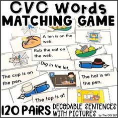 cvc words matching game with pictures on the front and back cover for children to use