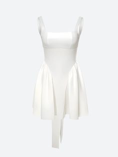 This charming mini dress dazzles with a plunging back tied with a large bow, creating a striking silhouette. Its fit-and-flare design and structured bodice flatter the figure while ensuring comfort. Perfect for garden parties or daytime weddings, pair it with strappy sandals and minimal jewelry for an effortlessly chic look. Bow detail at waist Square neck Backless A-line Sleeveless Polyester Elegant A-line Dresses With Bow Straps, A-line Mini Dress With Bow Straps For Evening, Cocktail A-line Mini Dress With Bow, Elegant A-line Mini Dress With Bow Straps, Flirty Square Neck Mini Dress With Tie Back, Summer A-line Mini Dress With Back Opening, Sleeveless Corset Dress With Bow Straps For Party, Fitted Backless Mini Dress With Bow, Elegant Fitted Mini Dress With Tie Straps