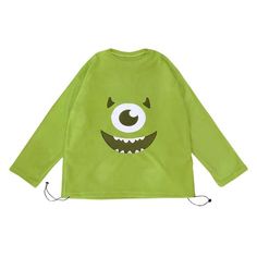 Material: Polyester. Cotton Size Measurements: One size Bust: 136cm Shoulder: 64cm Sleeve: 63cm Length: 74cm Fun Cartoon Print Crew Neck Top, Trendy Green Long Sleeve T-shirt, Trendy Long Sleeve Green T-shirt, Streetwear Cartoon Print Cotton Tops, Streetwear Cotton Tops With Cartoon Print, Cotton Cartoon Print Tops For Streetwear, Crew Neck Cotton Top With Character Print, Cotton Crew Neck Top With Character Print, Cotton Top With Cartoon Print For Streetwear