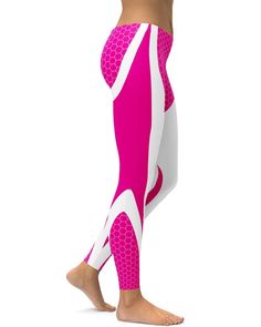 If you want to stand out in the gym, yoga or out and about and during the summer, winter, fall or spring than these Pink Honeycomb Carbon White Leggings will do the trick. It's almost as if white background makes the color pink stand out even more. Pink Breathable Sportswear Leggings, Breathable Pink Leggings For Running, Casual Breathable Pink Leggings, Pink Breathable Athleisure Leggings, Pink Breathable Leggings For Athleisure, Pink Casual Leggings For Training, Pink Moisture-wicking Leggings For Sports, Sporty Pink Breathable Leggings, Sporty Breathable Pink Leggings