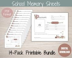 printable school memory sheets with flowers and leaves on the front, four blanks for each