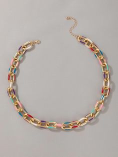 Colorful Large Chain Necklace Multicolor Delicate Chain Jewelry For Party, Multicolor Necklaces With Gold Chain For Gift, Pink Chunky Chain Link Necklace, Multicolor Metal Chain Necklace For Party, Trendy Pink Chain Link Necklace, Trendy Multicolor Metal Necklaces, Multicolor Metal Necklace With Adjustable Chain, Multicolor Metal Chain Necklace As A Gift, Multicolor Metal Chain Necklace For Gifts