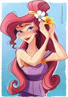 the little mermaid with pink hair holding a flower in her hand