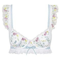 Support And Style Meet In This Charming, Eyelet Piece Bra And Matching Midsummer Floral Hi-Waist Panty. Lightly-Lined Wireless Scalloped Lace Accents Shirred Elastic Straps Back Closure Floral Print With Polka Dots Hand Wash, Lay Flat To Dry Matching Hi Waist Panty Summer Lace Underwire Bra, Feminine White Bra, Feminine White Bra For Spring, White Feminine Daywear Bra, Light Blue Summer Bra, Feminine White Bra For Daywear, Summer Daywear Underwire Bra, White Summer Daywear Bra, Blue Lace Trim Bra For Summer