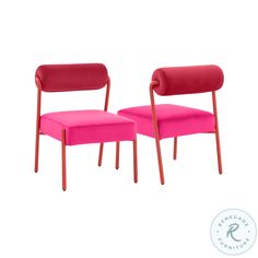 two pink chairs sitting next to each other