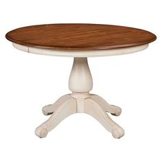 a white table with a wooden top