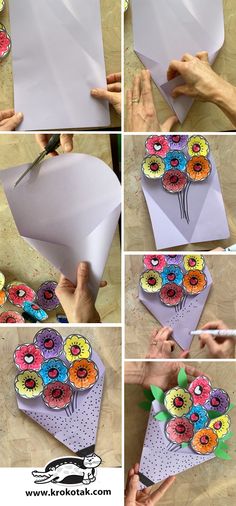 how to make an origami flower bouquet out of paper and construction material - step by step instructions