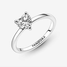 Pandora Sparkling Heart Solitaire Ring 191165c01-50 Pandora Daisy Ring, Heart Eternity Ring, Heart Solitaire Ring, Pandora Jewelry Rings, Jewelry Pandora, Heart Band, Lace Ring, Pandora Beads, Daisy Ring