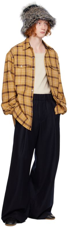 Brushed cotton- and polyester-blend flannel shirt. Check pattern throughout. · Spread collar · Button closure · Flap pockets at chest · Shirttail hem · Dropped shoulders · Adjustable single-button barrel cuffs Supplier color: Yellow Plaid Button-up Top With Welt Pockets, Flannel Workwear Tops With Pockets, Flannel Shirt For Workwear In Fall, Flannel Work Shirt For Fall, Plaid Shirt With Welt Pockets For Fall, Flannel Long Sleeve Work Shirt, Fall Plaid Shirt With Welt Pockets, Long Sleeve Flannel Shirt For Work, Flannel Work Shirt With Pockets