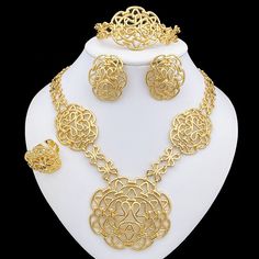 Afraic Jewelry -Gold Color Dubai Jewelry Sets Fashion Jewelry Necklace And Earrings For Women product name: latest jewelry set designs for women plating Color: Gold Plated material: Zinc alloy keyword: Gold Color Dubai Jewelry Sets Fashion Jewelry Necklace And Earrings For Women ensembles de bijoux italien Style: TRENDY Shape\pattern: Round Origin: Mainland China Occasion: Party Model Number: 367 Metals Type: Zinc alloy Material: Metal Jewelry Sets Type: Necklace/Earrings/Ring/Bracelet Item Type Dubai Gold Jewelry, Bracelet And Ring, Jewelry Set Design, Gold Jewelry Sets, Set Designs, Color Jewelry, Dubai Fashion, Earrings Ring, Latest Jewellery