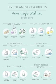 a poster with instructions on how to use diy cleaning products from simple matters by eli boye