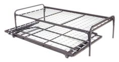 a metal bed frame with two trays on each side and no mattress in the middle