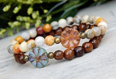 Small Bead Bracelets, Attic Inspiration, Fall Bracelets, Simple Beaded Bracelets, Beads Bangles, Small Bead Bracelet, Palm Wood, Elastic Bracelets, Stack Bracelets