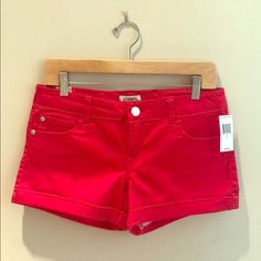 Red Super Starchy Juniors Size 7 Jean Shorts! Never Worn Before! New With Tags! Trendy Red Cotton Shorts, Red Stretch Cotton Shorts, Trendy Red Cotton Jean Shorts, Fitted Red Jean Shorts, Casual Red Fitted Jean Shorts, Red Casual Jean Shorts For Spring, Casual Red Jean Shorts For Spring, Red Fitted Jean Shorts, Red Fitted Jean Shorts For Summer