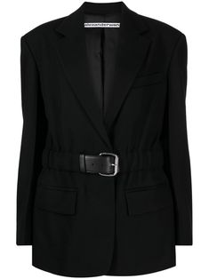 black wool canvas notched lapels concealed front hook and eye fastening long sleeves buttoned cuffs belted waist chest welt pocket two front flap pockets curved hem Golden Garden, White Lilly, Designer Jackets, Outfits Polyvore, Yoko London, City Dress, Designer Products, Dolce E Gabbana, Blazer Black