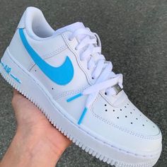 Custom Blue Air Force 1 *Any Color Paint Available * This Item Is Unisex So Anyone Can Rock This All Sizes Are Available Please Allow 5-8 Business Days For Delivery #Streetwear #Nike Air Forces Colored, Blue Air Force 1, Nike Shoes Custom, Blue Nikes, Blue Air, Color Paint, Blue Nike, Pretty Shoes, Custom Shoes