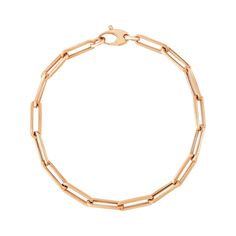 This simple yet dramatic bracelet combines the timeless shine of 14K rose gold and the modern geometry of paperclip chain links. Bracelet is 7 1/2 inches long, 4.2mm wide, and closes with a lobster clasp.Product Details: Bracelet Information : Metal : 14K Rose Gold Chain Type : Link Clasp : Lobster Clasp Width : 0.17 in Approximate Weight: Size Weight 7.5'' 2.5 grams Celestial Gifts, Rose Gold Chain, Sneaker Jewelry, Chain Links, Rose Gold Metal, Timeless Accessories, Paper Clip, Metal Stamping, Pave Diamonds