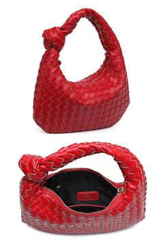 Trendy Modern Textured Knot Shoulder Bag Color: Red red handbag woven knotted Red Handheld Casual Satchel, Red Casual Handheld Satchel, Casual Red Handheld Satchel, Casual Red Hobo Bag Shaped As Satchel, Casual Red Hobo Bag With Satchel Shape, Casual Red Satchel Hobo Bag, Trendy Red Rectangular Hobo Bag, Elegant Red Hobo Bag With Zipper Closure, Trendy Red Crossbody Hobo Bag