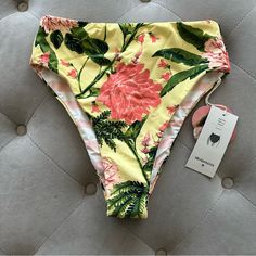 Agua Bendita X Target High Waist Bottom Yellow High Waist Swimwear For Beach Season, Yellow Tropical Print Swimwear For Summer, Yellow Bottoms For Pool, Spring Yellow Swimwear For Pool, Yellow Stretch Swimwear For Spring, Yellow High Waist Summer Swimwear, Yellow High-waist Summer Swimwear, Yellow Floral Print Beach Bottoms, Spring High-waist Yellow Swimwear