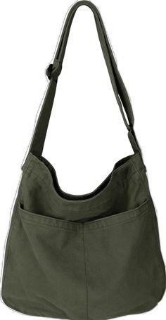 Canvas Bucket Bag With Pockets, Green Satchel Hobo Bag With Pockets, Casual Canvas Crossbody Hobo Bag, Green Hobo Bag With Pockets For School, Green Hobo Satchel Bag With Pockets, Canvas Crossbody Hobo Bag For School, Green Hobo Bag With Pockets For Daily Use, School Bags With Cell Phone Pocket, Canvas Crossbody Bucket Bag With Pockets