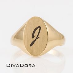 ITEM DETAILS Item# SRGC014 Metal: 14k Yellow Solid Gold ITEM DIMENSIONS Width Widest Point: 13.63mm Width Narrowest Point: 2mm Thickness: 2.81mm Total Weight: 3.7gr Dimensions and weight based on Ring Size: 6 This ring can be resized upon request. ------------- ABOUT OUR PERSONALIZED SIGNET JEWELRY We perform all of our engraving in-house using state-of-the-art equipment and most orders will be completed by the next business day. We can engrave this piece with almost anything you can imagine, fr Luxury Oval 14k Stamped Signet Ring, Luxury Oval Signet Ring, Oval Yellow Gold Engraved Ring With Hallmarks, Modern Oval Jewelry With Engraving Option, Luxury Oval Engraved Ring, Luxury Oval Yellow Gold Engraved Ring, Modern Oval Engraved Ring, Luxury Oval Signet Ring Stamped 14k, Luxury 14k Gold Oval Initial Ring