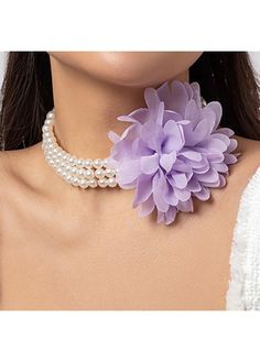 Color:Light Purple;Package Contents:1 X Necklace;Occasion:Sport; Elegant Spring Beaded Jewelry, Spring Party Jewelry With Clavicle Chain, Spring Party Clavicle Chain Jewelry, Chic Flower Necklaces For Party, Spring White Clavicle Chain Jewelry, Chic Flower Necklace For Party, Elegant Beaded Flower Necklace For Party, Elegant Purple Jewelry For Summer, Elegant Purple Summer Jewelry