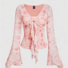 ***Brand New Never Worn*** Women's Floral Print Bell Sleeve Tie Front Mesh Blouse Bought On Amazon For $24.99. (See Last Pic). Size: L *Size: L Ships Same Day. Other Sizes Are Available But May Take 7-10 Days To Ship. Please Message Me If You Need A Different Size.* Color: Pink Style: Casual Pattern: Tie Dye, Floral Print Details: Asymmetrical, Lettuce Trim, Ruched Sleeve Type: Flounce Sleeve, Flare Sleeve Sleeve Length: Extra Long Sleeve Hem Shaped: Asymmetrical Fit Type: Slim Fit Neckline: V N Mode Rose, Flare Long Sleeve, Mesh Blouse, Extra Long Sleeves, Long Sleeve Tee Shirts, Front Tie Top, Look Vintage, Inspiration Mode, Tie Dye Print