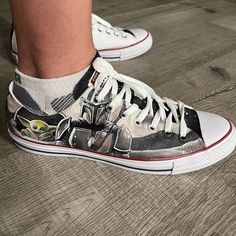 One Of A Kinds Collector’s Hand Painted Star Wars Themed Converse Low Top Sneakers. Us Men’s Size 11. Brand New Never Worn, Meant To Get Us Size 10 When I Had Them Made. Star Wars Shoes Painted, Converse Shoes Painting, All Black High Tops, Converse X Jw Anderson, Orange Converse, Chuck Taylor Black, Converse Vintage, Converse Low, Star Wars Shoes