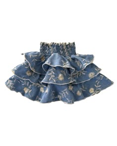 Get ready for some serious cuteness overload with this denim skirt! It's got darling embroidered details and playful ruffles that add just the right amount of charm. Don't forget to pair it with the Milly Bikini Set for the perfect look. Ruffled Denim Skirt, High Waist Denim Skirt, Preppy Tops, Fancy Fits, Embroidered Details, Diy Couture, Gathered Skirt, Fashion Design Clothes, Cute Skirts