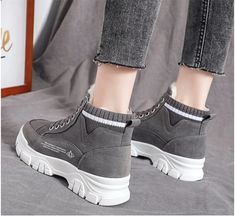 FREE SHIPPING Winter Women Velvet High Top Shoes Plus Thick OUT0925 Comfortable Low-top Winter Boots, Winter Synthetic Sneakers With Flat Heel, Winter Ankle-high Platform Sneakers, Winter Synthetic Sneakers, Winter Synthetic Flat Heel Sneakers, Trendy High Ankle Winter Sneakers, Winter Sneakers With Round Toe, Winter Slip-on Walking Sneakers, Winter Sneakers With Cushioned Footbed And Round Toe