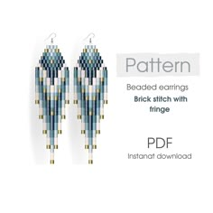 the pattern for earrings is shown in blue and white