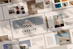 a bunch of photos are arranged on a wall with the word cherios written in them