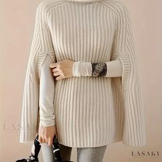 Lasaky - Exquisite Womens Ribbed Knit Sweater featuring Cape Sleeve and Turtle Neck, Perfect for Fall & Winter Wardrobe Collection Casual Cape, Half Sleeve Sweater, Cape Sweater, Knitted Cape, Turtle Neck Sweater, Style Japonais, Chic Sweaters, Fashion Materials, Sweater Brands