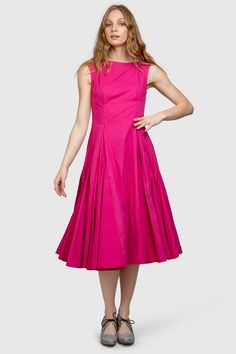 Organic Cotton Fit & Flare Dress - AGAATI Pink A-line Midi Dress With Pleated Waist, Pleated Bodice Fit And Flare A-line Midi Dress, Pink Fitted A-line Pleated Dress, Formal Flared Dress With Ruffles, Fit And Flare Cocktail Dress With Flared Hem, Cocktail Fit And Flare Dress With Flared Hem, Pleated A-line Fit And Flare Dress, A-line Pleated Bodice Fit And Flare Dress, Cocktail A-line Tea Length Dress With Pleated Bodice