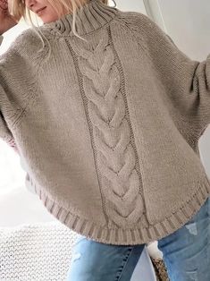 Cozy and stylish. This sweater will keep you warm and fashionable all winter long. The mock neck and cable knit texture make this sweater comfortable to wear all-day. Plain Sweaters, Hem Sweater, Winter Pullover, Thick Sweaters, Pullover Sweater Women, Loose Sweater, Mock Neck Sweater, Knitted Pullover Sweaters, Knitted Jumper