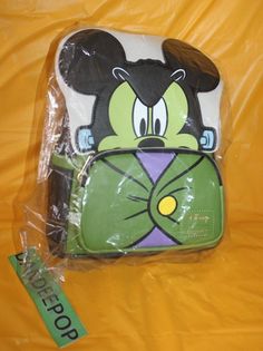 Green Backpack With Removable Pouch, Green Backpack With Removable Pouch For Errands, Green Standard Backpack For Errands, Green Backpack With Adjustable Strap For Errands, Disney Loungefly, Mini Backpack, Frankenstein, Backpacks, Entertainment