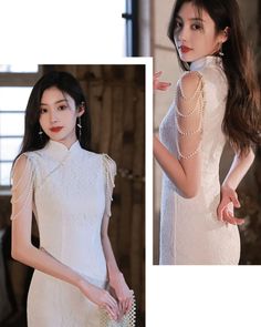 Qipao Gown Evening Dress With Shoulder Tassel - Weqipao Modern Qipao Wedding, Qipao Gown, Qipao Wedding Dress, Cheongsam Wedding Dress, Qipao Wedding, Cheongsam Wedding, Wedding Qipao, Red Qipao, Modern Qipao