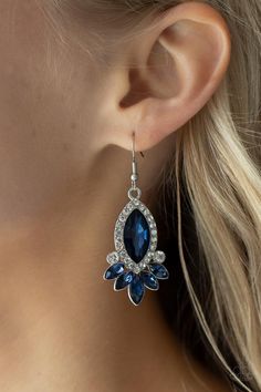 Prismatic Parade - Blue Rhinestone Earrings - Paparazzi Paparazzi Jewelry Images, Paparazzi Accessories Jewelry, Blue Dangle Earrings, Gem Earrings, Fish Hook Earrings, Paparazzi Accessories, Blue Gems, White Rhinestone, Chic Jewelry