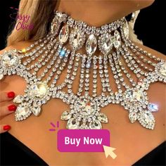 Luxury Crystal Water Rhinestone Necklace — Shop Sassy Chick Crystal Jewelry With Rhinestones For Crafting, Crystal Rhinestone Necklace For Party, Bling Rhinestone Necklace As A Gift, Rhinestone Bling Necklace For Party, Bling Rhinestone Necklace For Party, Party Crystal Rhinestone Necklace, Glamorous Jeweled Rhinestone Necklace As Gift, Metal Rhinestone Necklace For Party, Dazzling Rhinestone Necklace