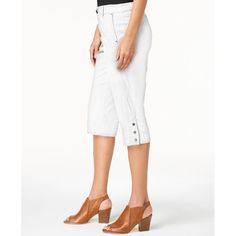 Timeless And Always Fun To Wear, These Snap-Button Hem Capri Pants From Style & Co Are A Fun Choice For Relaxed Days. Mid Rise; Regular Fit Through Hips And Thighs; Straight Cropped Leg Approx. Model Measurements: Height: 5'10"; Bust: 35-1/2"; Waist: 27"; Hips: 35" Approx. Inseam: 18” Zipper Fly With Button Closure; Belt Loops Side Slant Pockets; Faux Welt Pockets At Back Snap Buttons At Cuff Sides; Seamed Down Side And Back Leg Due To Generous Sizing, We Suggest Sizing Down For The Perfect Fit Knee-length Summer Bottoms With Buttons, Spring Cropped Leg Pants With Buttons, Cropped Leg Workwear Bottoms With Buttons, Spring Cropped Leg Pants With Button Zip Fly, Casual Capris With Button Closure, White Knee-length Spring Capris, White Knee-length Capris For Spring, Spring Pants With Snap Buttons, Spring Bottoms With Snap Buttons, Short Length