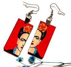 Frida Earrings, Mexican Inspired, Frida Inspired Earrings, Red Hand Painted Earrings, Red Wooden Earrings, Fridamania, Aretes Mujer, Wearable Art, Art to wear, Frida Jewelry, Mexican Jewelry, Mexican Folk Art, Women Earrings, Art-Wear Jewelry, Fridamaniacs Hey! Hello It's nice to have you around Welcome to our shop. ¡Bienvenidos Are you looking for a unique, colorful, stylish and cool gift for that special person out there or for yourself?   Well, let me tell you something. You're in the right place at the right timeWe have the most beautiful, original, uniquely designed, fashionable, handcrafted/hand painted gift ideas for you or that special Frida-fan you might know out there...  The listing is for a unique 100% Hand Painted Frida-maniacs earrings made from scratch. Every single element Red Hand Painted Earrings For Gift, Artistic Red Earrings For Gifts, Red Artistic Drop Earrings, Red Hand Painted Drop Earrings, Red Hand-painted Dangle Earrings, Red Hand Painted Dangle Earrings, Artistic Red Earrings Gift, Hand-painted Red Jewelry For Valentine's Day, Red Artsy Drop Earrings