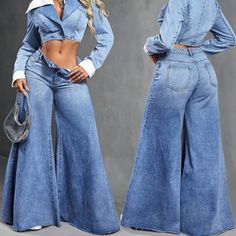 Super Cute And Stylish Ships In 5-10 Business Days Flared Leg Jeans Outfit, Flare Leg Jeans Outfit, Trendy Denim Jeans, Couture Denim, Wide Leg Denim Pants, Rose Jeans, Sporty Girl, Jeans Outfit Women, Streetwear Inspo