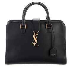 Leather Satchel Cabas Black Monogram Bags For Formal Occasions, Formal Black Monogram Bags, Formal Black Monogram Bag, Ysl Cabas Bag, Formal Black Monogrammed Bag, Ysl Chyc Cabas, Black Satchel With Top Carry Handle For On-the-go, Ysl Black Large Bag, Saint Laurent Black Tote Bag