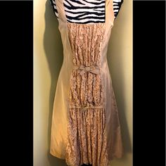 Vintage Betsey Johnson Evening Dress Nwt Size 8 Sleeveless Midi- Maxi Length Iridescent Cream With Lace Front Bow Detail Hidden Side Zip Fully Satin Lined Square Neck And Straps Sleeveless Lace Dress With Ruffles For Cocktail, Sleeveless Fitted Lace Casual Dress, Fitted Silk A-line Sleeveless Dress, Fitted Lace Sleeveless Dress For Garden Party, Fitted Sleeveless Lace Dress For Garden Party, Beige Sleeveless Lace Dress For Evening, Beige Silk Dress With Lace Trim, Sleeveless Lace Dress With Ruffles For Daywear, Fitted Sleeveless Beige Dress With Ruffles