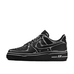 Custom Air Force 1 Low Black Outline Elevate your sneaker collection with the Custom Air Force 1 Low Black Outline. These custom sneakers feature a sleek and minimalist design, highlighted by a striking black outline that enhances the overall aesthetic. Key Features: Sleek Black Outline: The standout feature of these sneakers is the black outline that traces the edges of the shoe. This design element adds a touch of sophistication and modernity to the classic Air Force 1 silhouette. High-Quality Materials: Crafted from premium leather and durable fabric, these sneakers ensure both comfort and longevity. The materials used guarantee a high level of durability and a comfortable fit for everyday wear. Minimalist Design: The clean and simple design with a black outline makes these sneakers ver Black High-top Nike Air Force 1 With Contrast Sole, Modern Black Skate Shoes With Laces, Modern Black Skate Shoes, Modern Black Nike Air Force 1 For Sports, Black Modern Nike Air Force 1 For Sports, Modern Black Nike Air Force 1 For Streetwear, Modern Black Custom Sneakers With Laces, Modern Black Custom Sneakers For Sports, Nike Air Force 1 Black With Contrast Sole