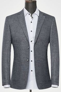 Slim, polished, and versatile enough for just about any occasion. A male wardrobe essential, this textured Gray Blazer is best for a casual appearance. Gray Suit Collar Blazer For Business, Gray Blazer With Suit Collar For Business, Gray Long Sleeve Blazer For Office Wear, Gray Long Sleeve Office Blazer, Gray Single Breasted Blazer In Suiting Fabric, Gray Single-breasted Blazer In Suiting Fabric, Gray Semi-formal Blazer With Hidden Button Closure, Gray Blazer With Suit Collar In Suiting Fabric, Elegant Gray Blazer For Office Wear