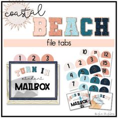 the beach file tabs are shown with numbers and letters on them, along with other items